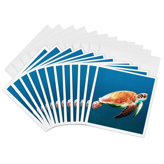 3drose, Sea Turtle. Swimming Turtle., 12 Greeting Cards with Envelopes