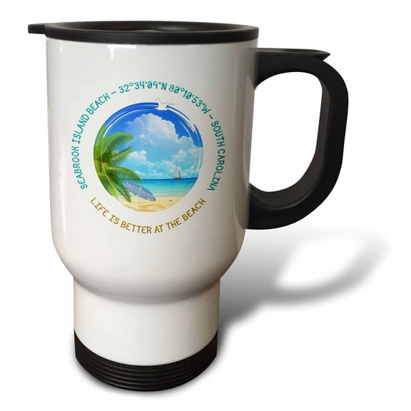 3drose, Seabrook Island Beach, Charleston County, South Carolina Summer Gift, 14oz Stainless Steel Travel Mug