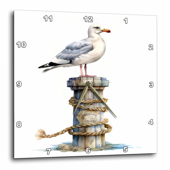 3drose, Seagull on a Nautical Post Illustration, 15x15 Wall Clock