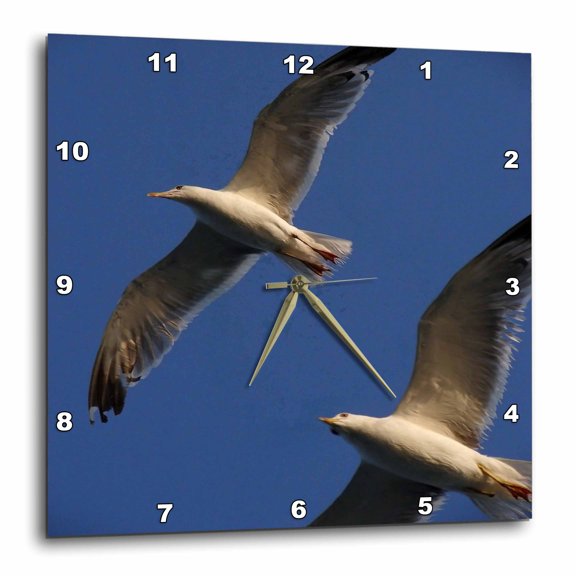 3drose, Seagulls a Macro Photograph of Two Seagulls in Flight Against a Clear Blue Sky, 15x15 Wall Clock