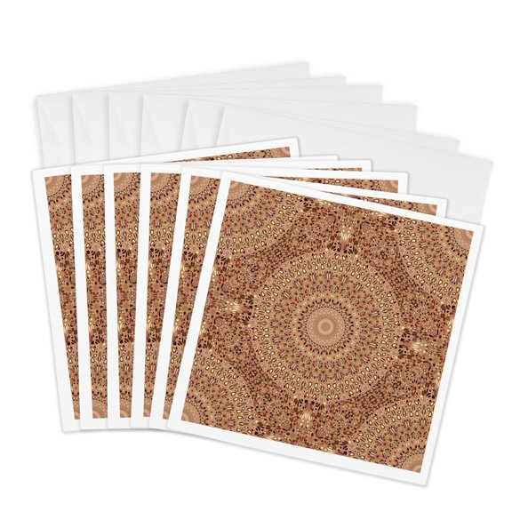 3drose, Seamless Abstract Bohemian Mandala Flower Pattern Background Design, 6 Greeting Cards with Envelopes