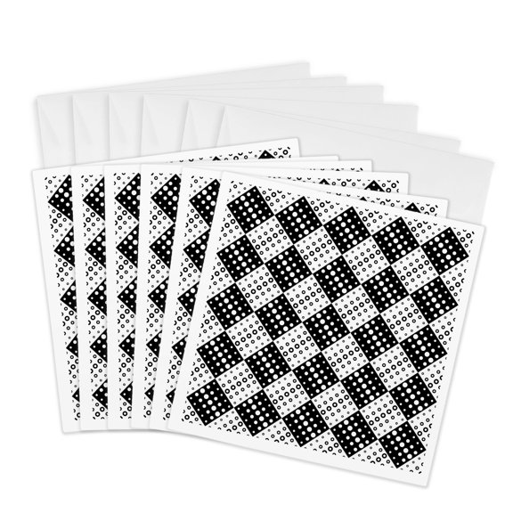 3drose, Seamless Black and White Abstract Circle Pattern Background, 6 Greeting Cards with Envelopes