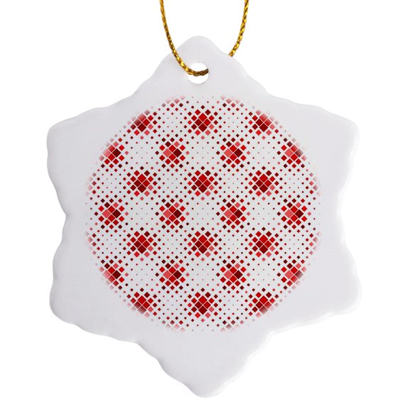 3drose, Seamless Square Pattern Background - Dark Red Abstract Vector Design, 3 inch Snowflake Porcelain Ornament