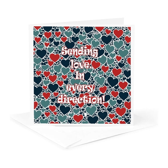 3drose, Sending Love in Every Direction Joyful Hearts Pattern, 1 Greeting Card with Envelope