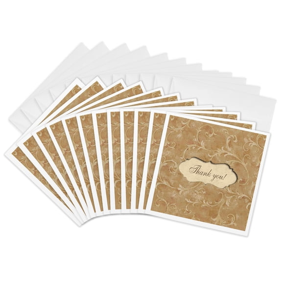 3drose, Sepia Vines Thank You, 12 Greeting Cards with Envelopes