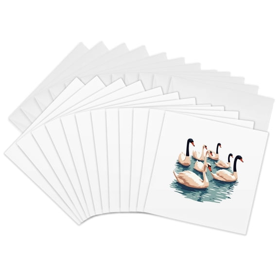 3drose, Seven Swans a Swimming Cut-out Stencil-style 1, 12 Greeting Cards with Envelopes