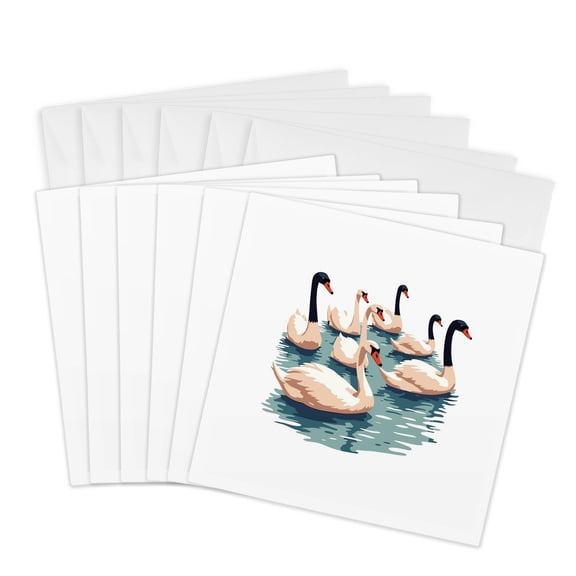 3drose, Seven Swans a Swimming Cut-out Stencil-style 1, 6 Greeting Cards with Envelopes
