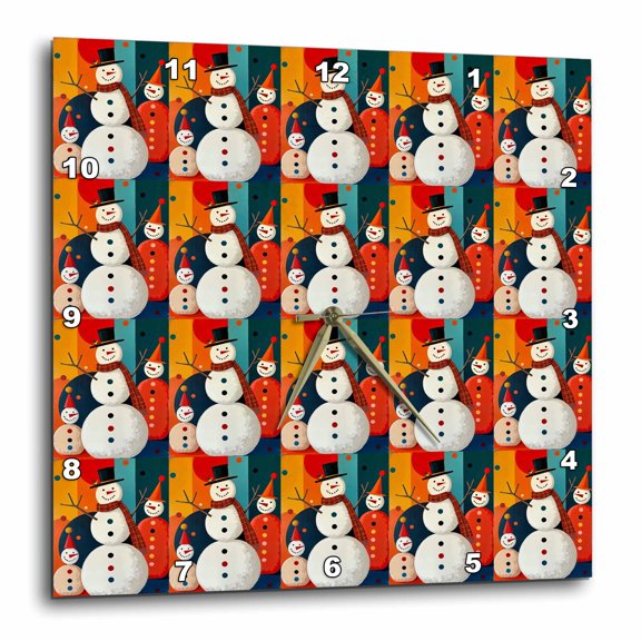 3drose, Seventies Style Snowmen Retro Modern Christmas Design Pattern, 13x13 Wall Clock