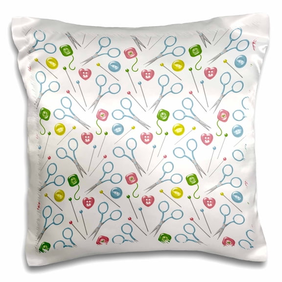 3drose, Sewing Scissors, Pins, and Buttons Pattern, 16x16 inch Pillow Case