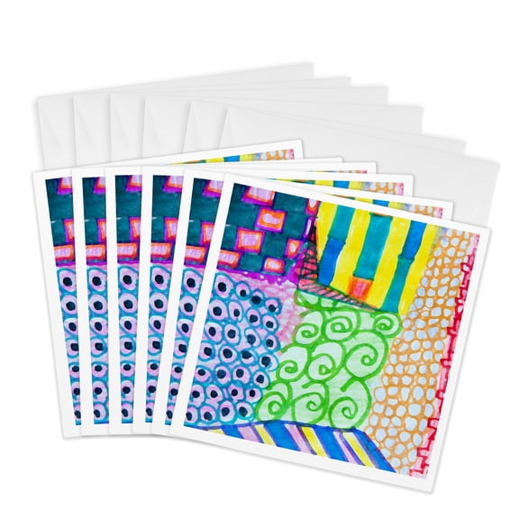 3drose, Shapes Sketched in Bright Colors, 6 Greeting Cards with Envelopes
