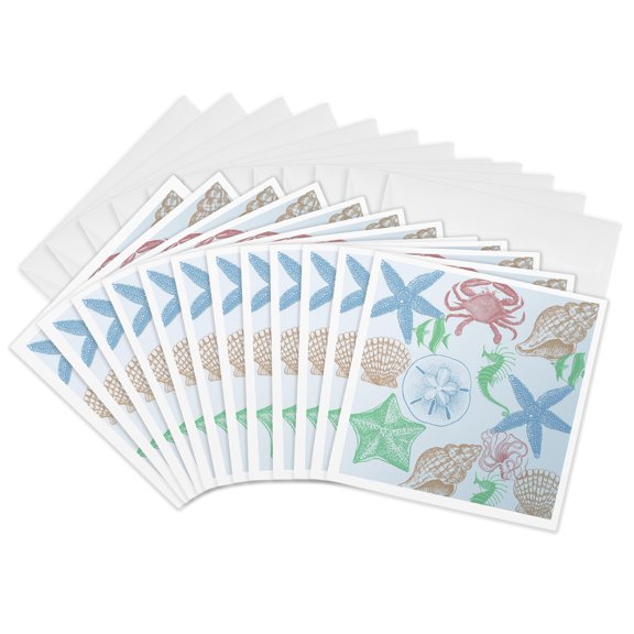 3drose, Shells and Sea Life, 12 Greeting Cards with Envelopes