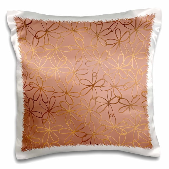 3drose, Shiny Elegant Rose Gold Copper Damask Pattern, 16x16 inch Pillow Case