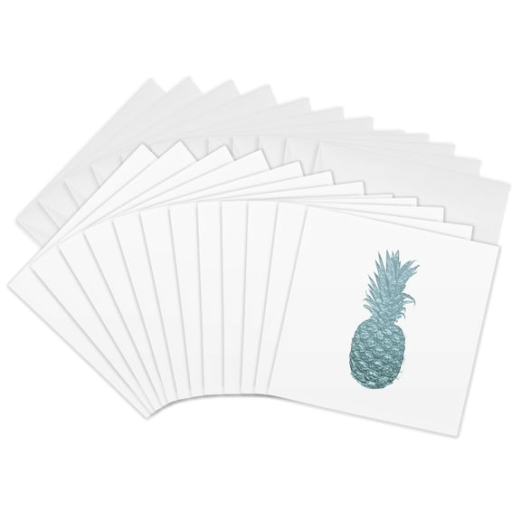 3drose, Shiny Teal Metal Pineapple, 12 Greeting Cards with Envelopes