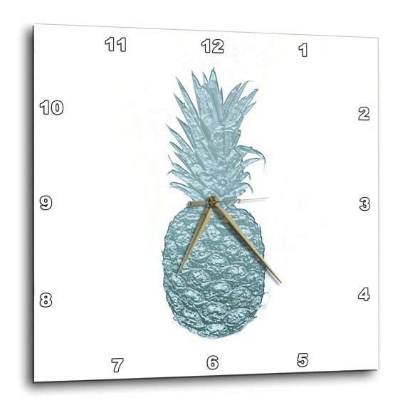 3drose, Shiny Teal Metal Pineapple, 13x13 Wall Clock