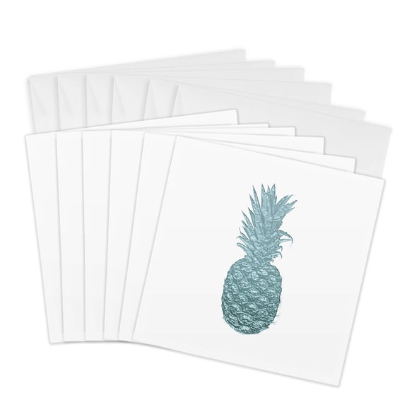 3drose, Shiny Teal Metal Pineapple, 6 Greeting Cards with Envelopes