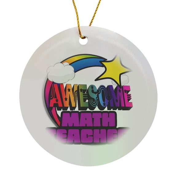 3drose, Shooting Star Rainbow Awesome Math Teacher, Circle Porcelain Ornament