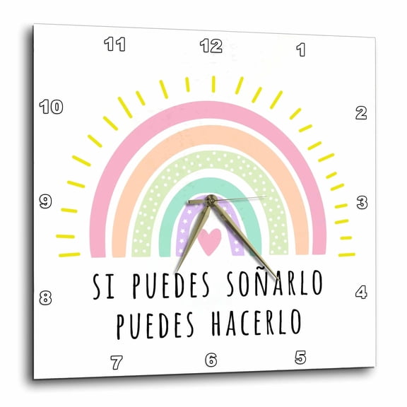 3drose, Si Puedes Sonarlo Puedes Hacerlo - Inspiring Spanish Quotation Rainbow, 13x13 Wall Clock