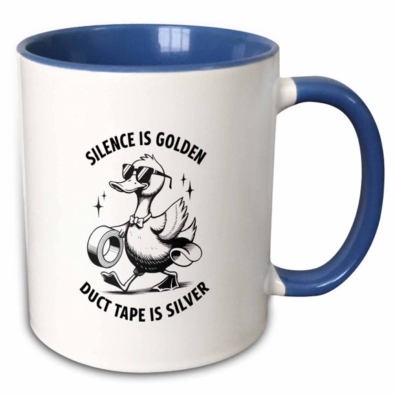 3drose, Silence Is Golden, Duct Tape Is Silver and a Funny Duck Artsy Gift, 11oz Two-tone Blue Mug