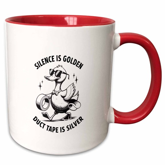 3drose, Silence Is Golden, Duct Tape Is Silver and a Funny Duck Artsy Gift, 11oz Two-tone Red Mug