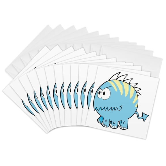 3drose, Silly Chomper Pet Monster Cartoon, 12 Greeting Cards with Envelopes
