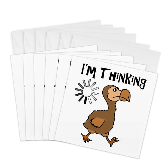 3drose, Silly Funny Dodo Bird I Am Thinking Cartoon, 6 Greeting Cards with Envelopes
