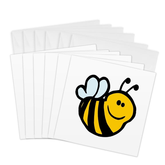 3drose, Silly Little Bumble Bee Smiling Cartoon Character, 6 Greeting Cards with Envelopes