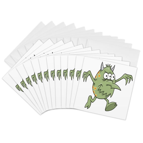 3drose, Silly Pointy Nose Monster Cartoon Character, 12 Greeting Cards with Envelopes