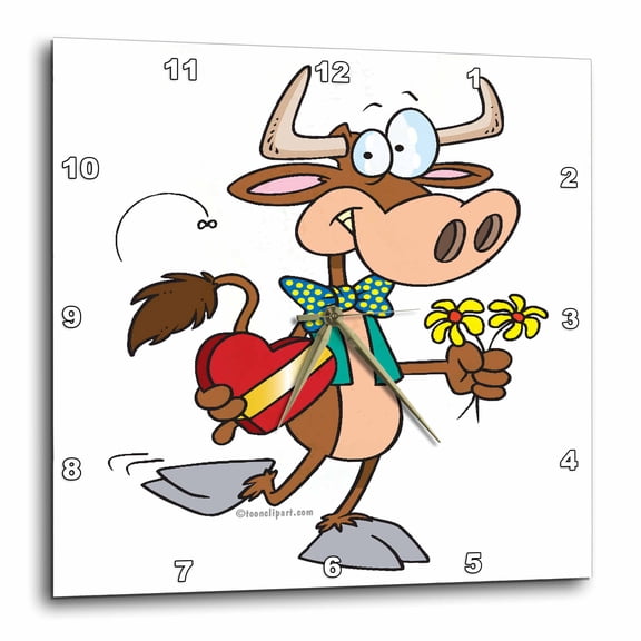 3drose, Silly Valentine Cow Cartoon, 13x13 Wall Clock