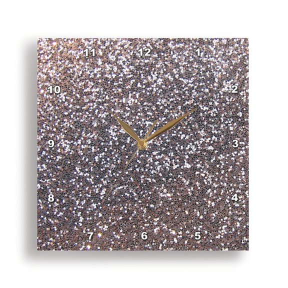 3drose, Silver Faux Glitter - Photo of Glittery Texture - Metallic Sparkly Bling - Diva Glam Sequins Glamor, 10x10 Wall Clock