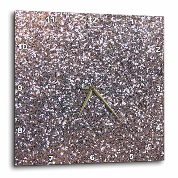 3drose, Silver Faux Glitter - Photo of Glittery Texture - Metallic Sparkly Bling - Diva Glam Sequins Glamor, 10x10 Wall Clock