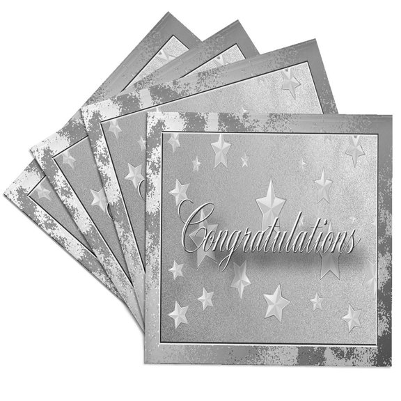 3drose, Silver Stars Congratulations, Set of 4 Ceramic Tile Coasters