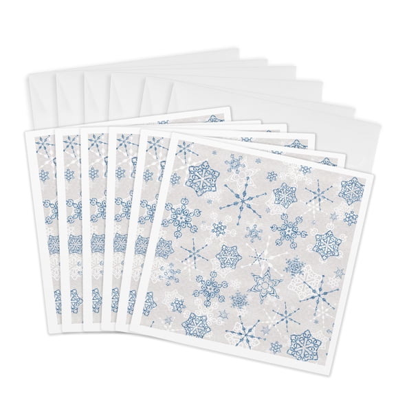 3drose, Silver and Blue Elegant Snowflake Pattern, 6 Greeting Cards with Envelopes