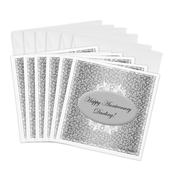 3drose, Silver and White Anniversary, 6 Greeting Cards with Envelopes