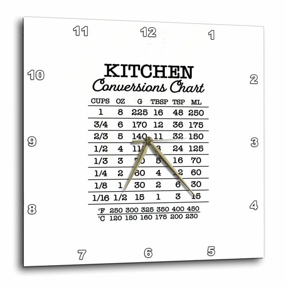 3drose, Simple Kitchen Conversion Chart, Basic Measures, Temperatures, Gift, 15x15 Wall Clock