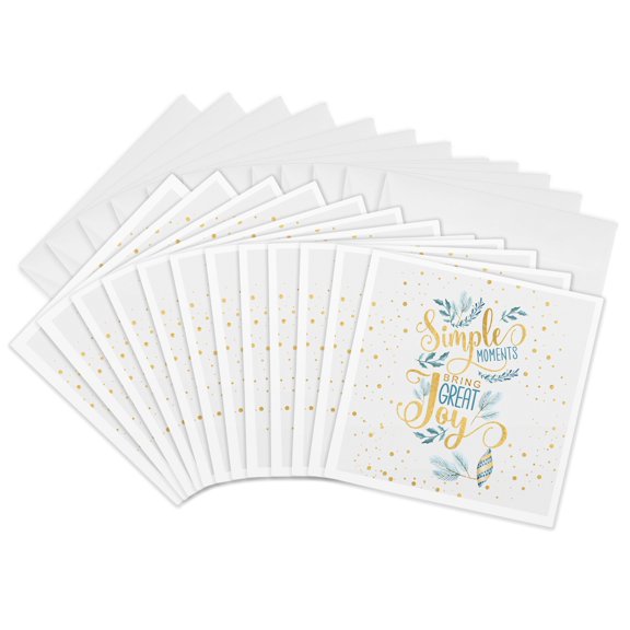 3drose, Simple Pleasures Bring Great Joy Blue and Gold Christmas Typography, 12 Greeting Cards with Envelopes