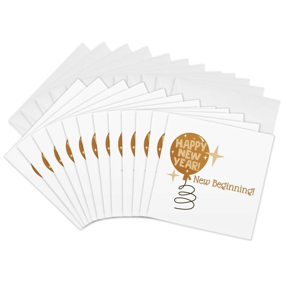 3drose, Simple Text Greeting for New Year New Beginning, 12 Greeting Cards with Envelopes