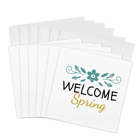 3drose, Simple Text of Welcome Spring, 6 Greeting Cards with Envelopes