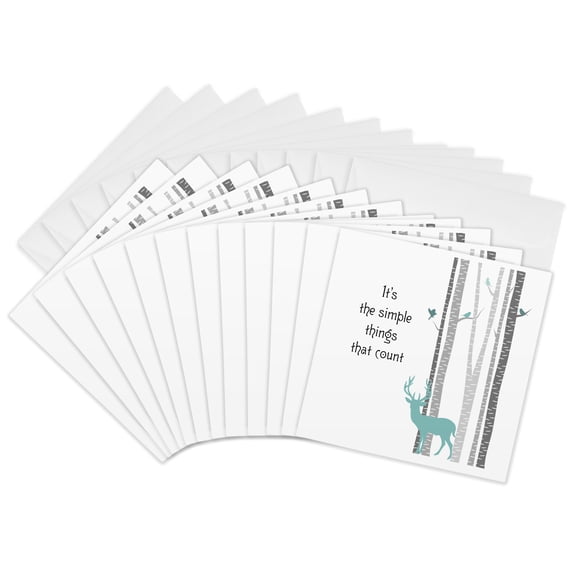 3drose, Simple Things Count Deer with Trees, 12 Greeting Cards with Envelopes