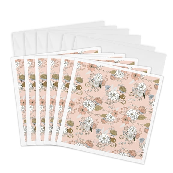 3drose, Simply Scandinavian Abstract Pink Flower Pattern, 6 Greeting Cards with Envelopes