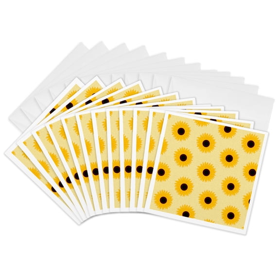 3drose, Simply Sunflowers Print Light Yellow Background, 12 Greeting Cards with Envelopes