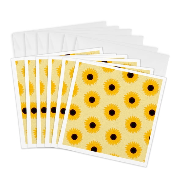 3drose, Simply Sunflowers Print Light Yellow Background, 6 Greeting Cards with Envelopes