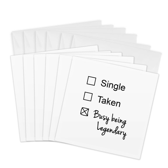 3drose, Single Taken Busy Being Legendary Funny Checkbox Relationship Status, 6 Greeting Cards with Envelopes