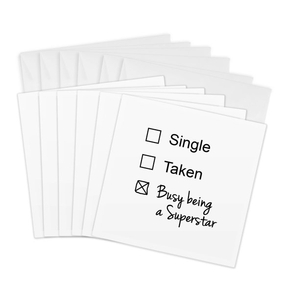 3drose, Single Taken Busy Being a Superstar Funny Checkbox Relationship Status, 6 Greeting Cards with Envelopes