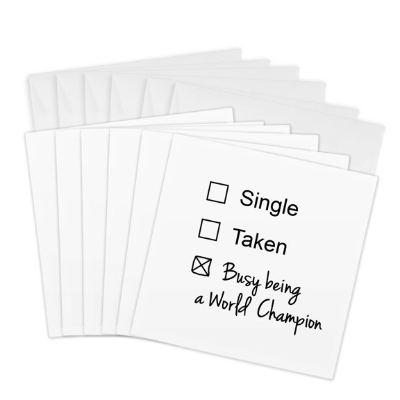 3drose, Single Taken Busy Being a World Champion Funny Checkbox Marital Status, 6 Greeting Cards with Envelopes