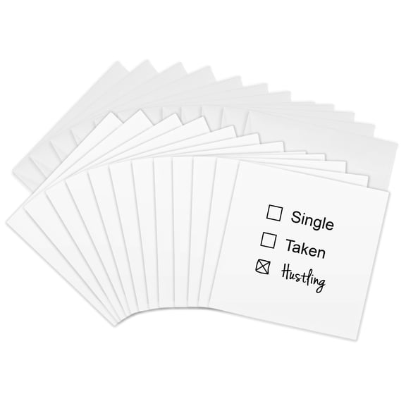 3drose, Single Taken Hustling Funny Checkbox Relationship Status Humor Joke, 12 Greeting Cards with Envelopes