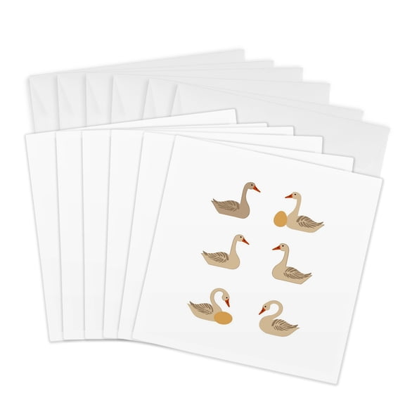 3drose, Six Geese A-laying Mid-century Retro Cut-out 1, 6 Greeting Cards with Envelopes