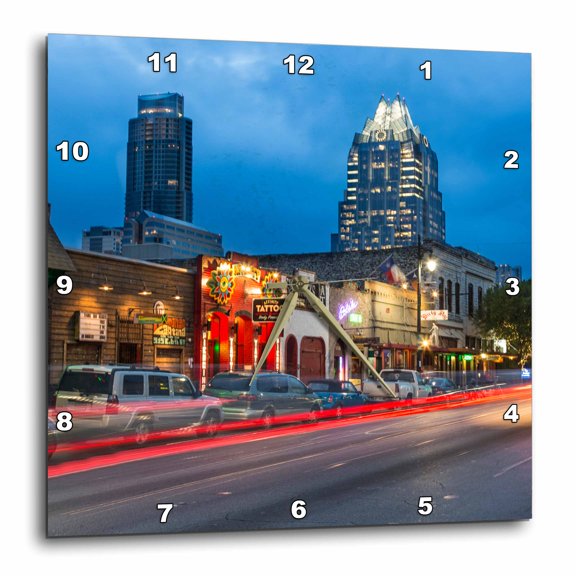 3drose, Sixth Street at Dusk in Downtown Austin, Texas, Usa, 15x15 Wall Clock