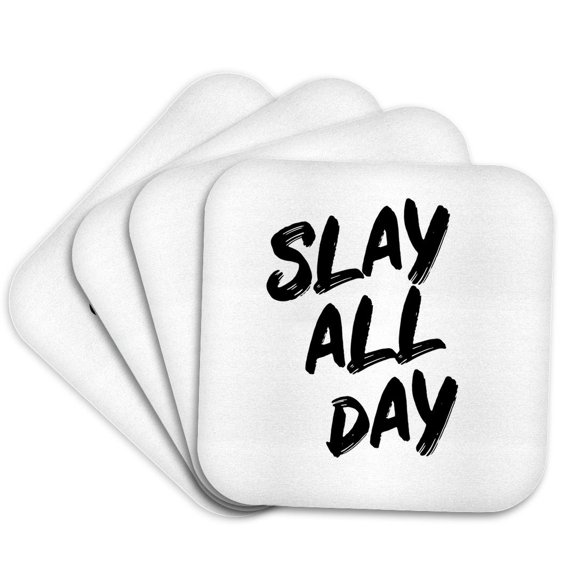 3drose, Slay All Day. Bold Black Brush Stroke Lettering on White Background., Set of 4 Coasters - Cork