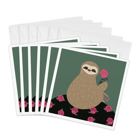 3drose, Sloth Among the Roses, 6 Greeting Cards with Envelopes
