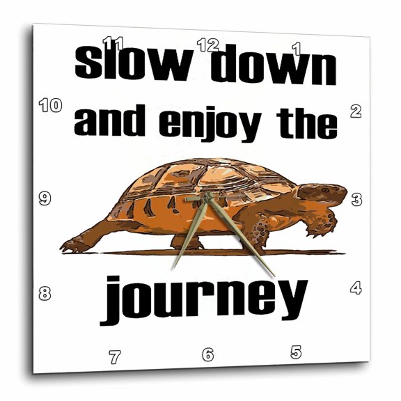 3drose, Slow down and Enjoy the Journey Inspirational Text with Tortoise, 15x15 Wall Clock